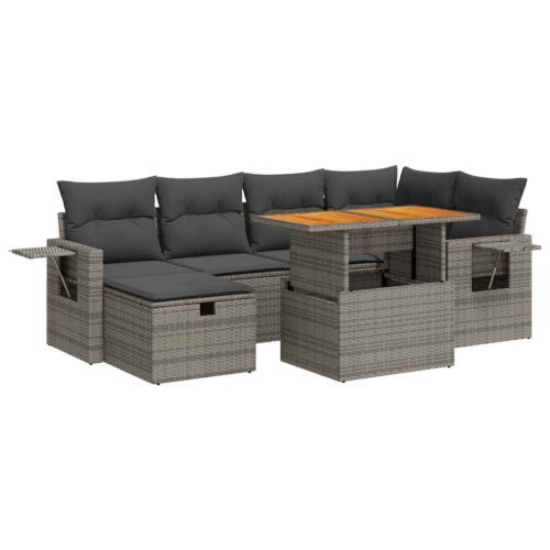 8-Piece Garden Sofa Set with Cushions Grey Poly Rattan Acacia