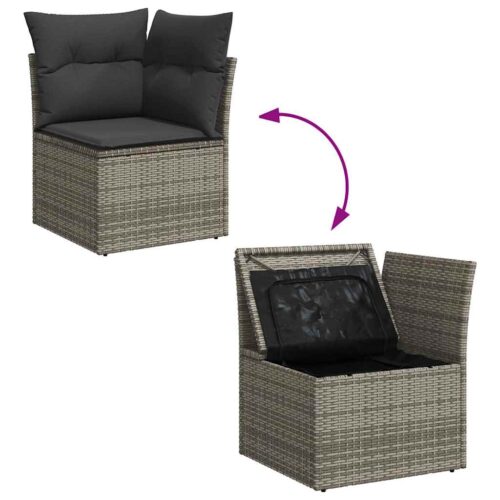 8-Piece Garden Sofa Set with Cushions Grey Poly Rattan Acacia - Image 9