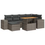 7-Piece Garden Sofa Set with Cushions Grey Poly Rattan