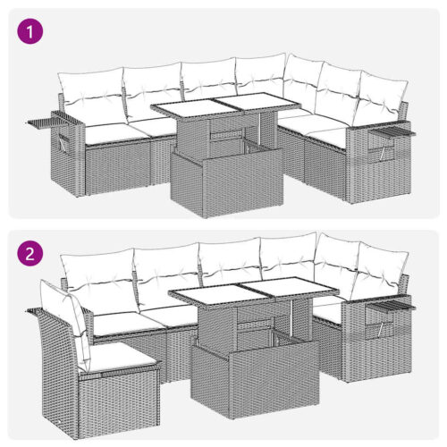 7-Piece Garden Sofa Set with Cushions Beige Poly Rattan - Image 12