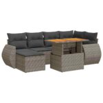 7-Piece Garden Sofa Set with Cushions Grey Poly Rattan