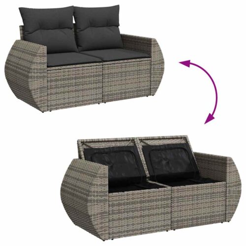 7-Piece Garden Sofa Set with Cushions Grey Poly Rattan - Image 11