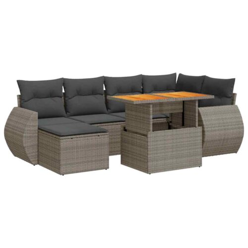 7-Piece Garden Sofa Set with Cushions Grey Poly Rattan - Image 13