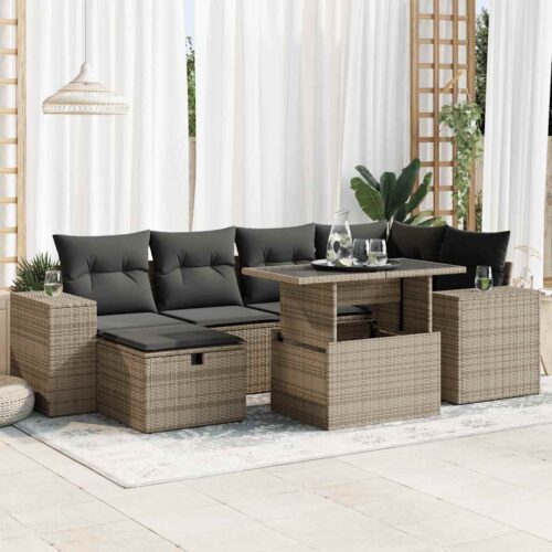 8-Piece Garden Sofa Set with Cushions Grey Poly Rattan - Image 2