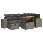 8-Piece Garden Sofa Set with Cushions Grey Poly Rattan Acacia