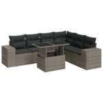 7-Piece Garden Sofa Set with Cushions Grey Poly Rattan