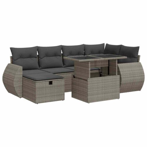 8-Piece Garden Sofa Set with Cushions Grey Poly Rattan Acacia