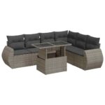 7-Piece Garden Sofa Set with Cushions Grey Poly Rattan