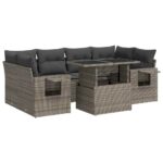 7-Piece Garden Sofa Set with Cushions Grey Poly Rattan