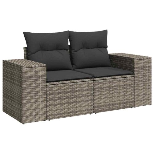 7-Piece Garden Sofa Set with Cushions Grey Poly Rattan - Image 3