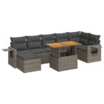 8-Piece Garden Sofa Set with Cushions Grey Poly Rattan