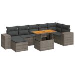 8-Piece Garden Sofa Set with Cushions Grey Poly Rattan