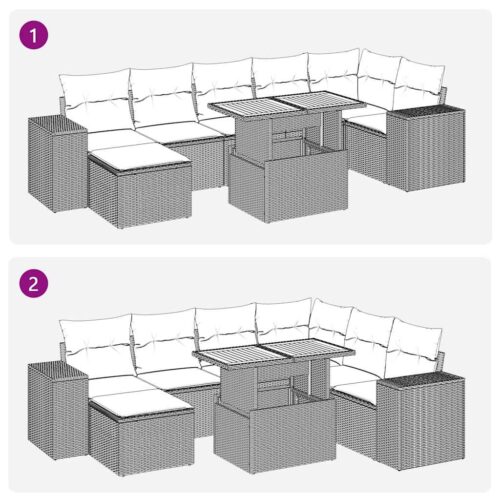 8-Piece Garden Sofa Set with Cushions Grey Poly Rattan - Image 12