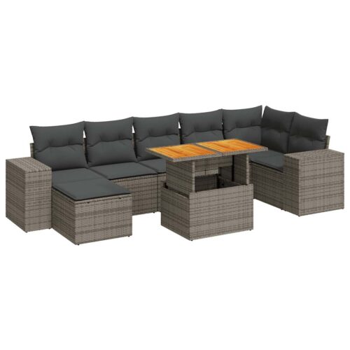 8-Piece Garden Sofa Set with Cushions Grey Poly Rattan - Image 13