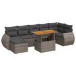8-Piece Garden Sofa Set with Cushions Grey Poly Rattan