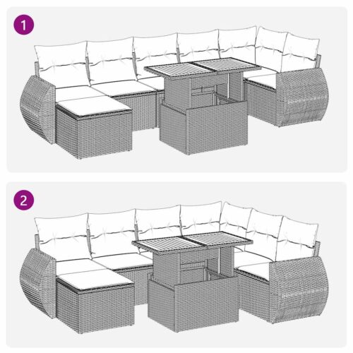 8-Piece Garden Sofa Set with Cushions Grey Poly Rattan - Image 12