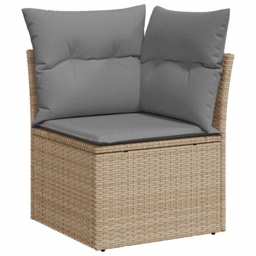 8-Piece Garden Sofa Set with Cushions Beige Poly Rattan - Image 4