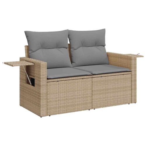 8-Piece Garden Sofa Set with Cushions Beige Poly Rattan - Image 5