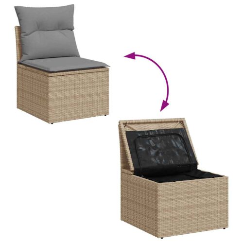 8-Piece Garden Sofa Set with Cushions Beige Poly Rattan - Image 7