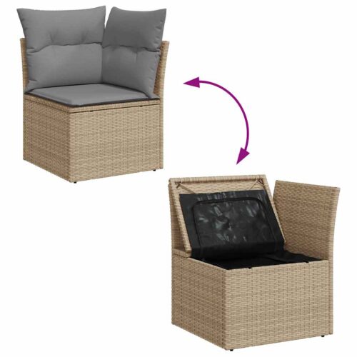 8-Piece Garden Sofa Set with Cushions Beige Poly Rattan - Image 8