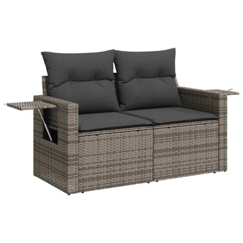 9-Piece Garden Sofa Set with Cushions Grey Poly Rattan Acacia - Image 5