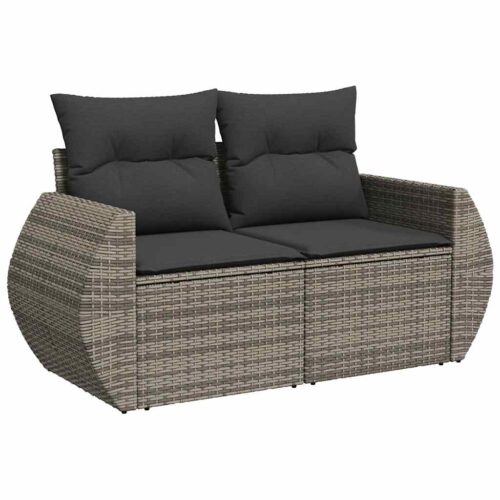 9-Piece Garden Sofa Set with Cushions Grey Poly Rattan Acacia - Image 5