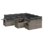 9-Piece Garden Sofa Set with Cushions Grey Poly Rattan