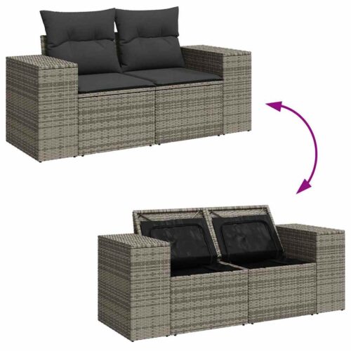 9-Piece Garden Sofa Set with Cushions Grey Poly Rattan - Image 7