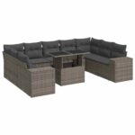 10-Piece Garden Sofa Set with Cushions Grey Poly Rattan