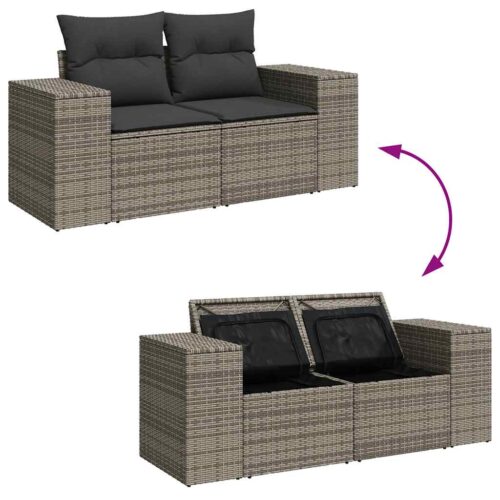10-Piece Garden Sofa Set with Cushions Grey Poly Rattan - Image 10