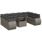10-Piece Garden Sofa Set with Cushions Grey Poly Rattan