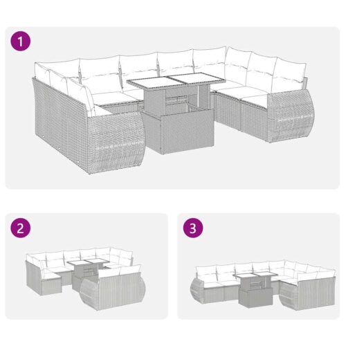 10-Piece Garden Sofa Set with Cushions Grey Poly Rattan - Image 11