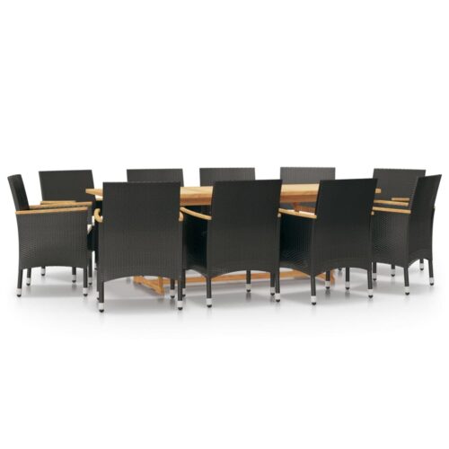 11-Piece Garden Dining Set with Cushions Black