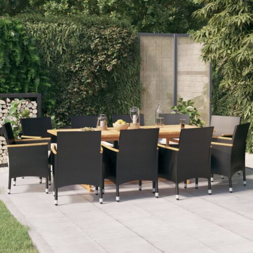 11-Piece Garden Dining Set with Cushions Black - Image 2