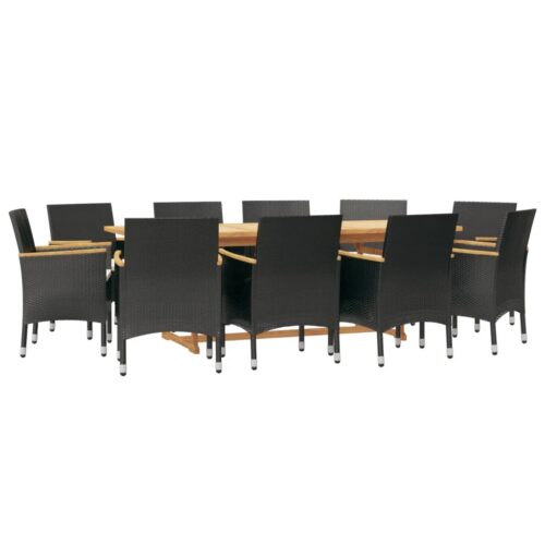 11-Piece Garden Dining Set with Cushions Black - Image 3