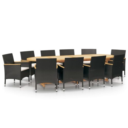 11-Piece Garden Dining Set with Cushions Black
