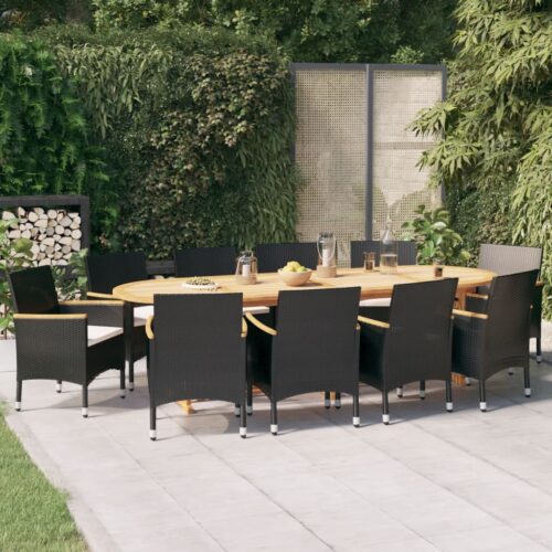 11-Piece Garden Dining Set with Cushions Black - Image 2