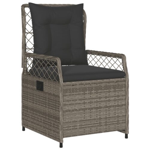 3-Piece Garden Dining Set with Cushions Grey Poly Rattan - Image 3