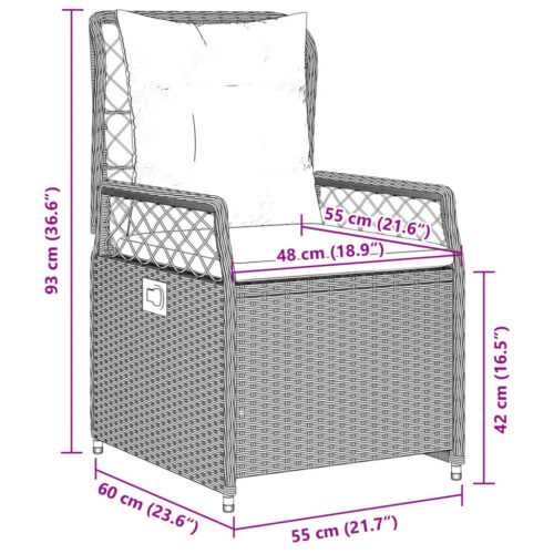 3-Piece Garden Dining Set with Cushions Grey Poly Rattan - Image 11