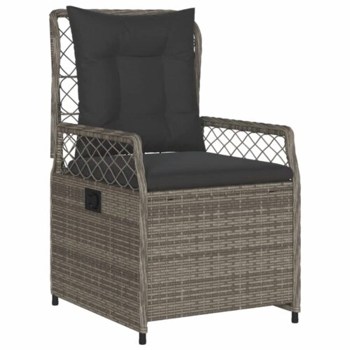 3-Piece Garden Dining Set with Cushions Grey Poly Rattan - Image 3