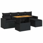 6-Piece Garden Sofa Set with Cushions Black Poly Rattan
