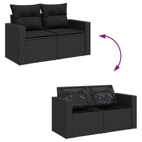 6-Piece Garden Sofa Set with Cushions Black Poly Rattan - Image 8