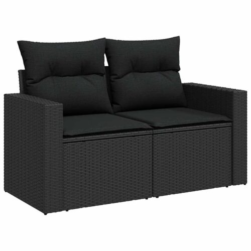 7-Piece Garden Sofa Set with Cushions Black Poly Rattan - Image 4