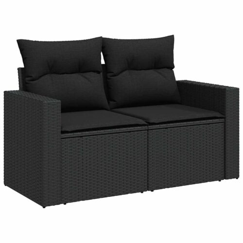 7-Piece Garden Sofa Set with Cushions Black Poly Rattan - Image 5