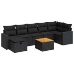 8-Piece Garden Sofa Set with Cushions Black Poly Rattan