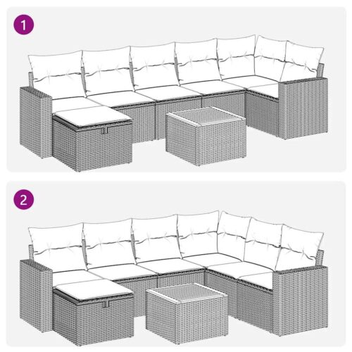 8-Piece Garden Sofa Set with Cushions Black Poly Rattan - Image 12