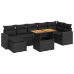 8-Piece Garden Sofa Set with Cushions Black Poly Rattan