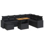 9-Piece Garden Sofa Set with Cushions Black Poly Rattan