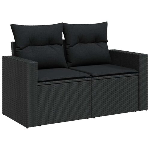 9-Piece Garden Sofa Set with Cushions Black Poly Rattan - Image 7