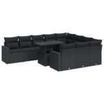 11-Piece Garden Sofa Set with Cushions Black Poly Rattan